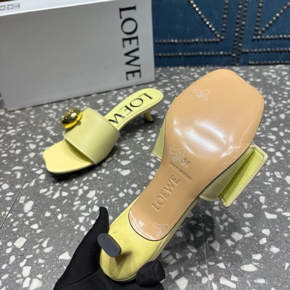 LOEWE Women's Yellow Slide Sandals with Gold Accent - Picture 3 of 4